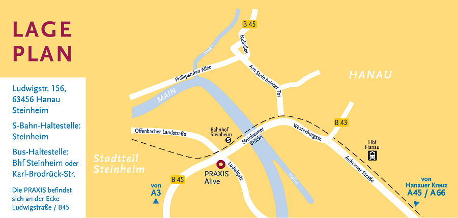 Lageplan der Praxis Alive in Hanau Steinheim